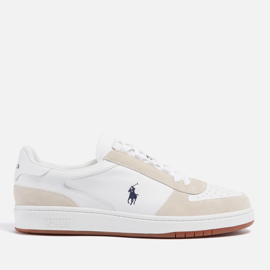 Men's Polo Court Leather/Suede Trainers - White/Newport Navy PP - UK 10