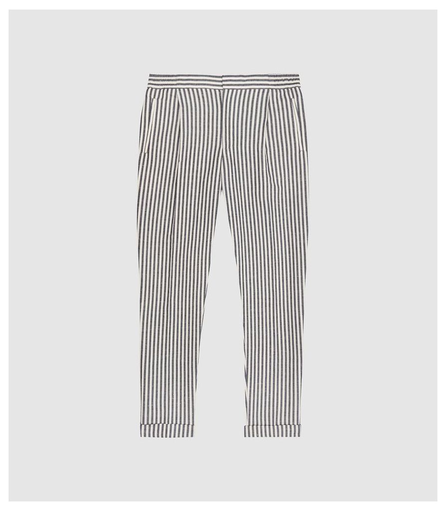Reiss Bach - Striped Pleat Front Trousers in Navy/white, Mens, Size 38
