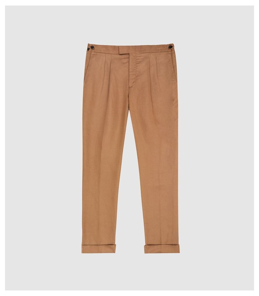 Reiss Alabama - Linen Blend Trousers in Tobacco, Mens, Size 38
