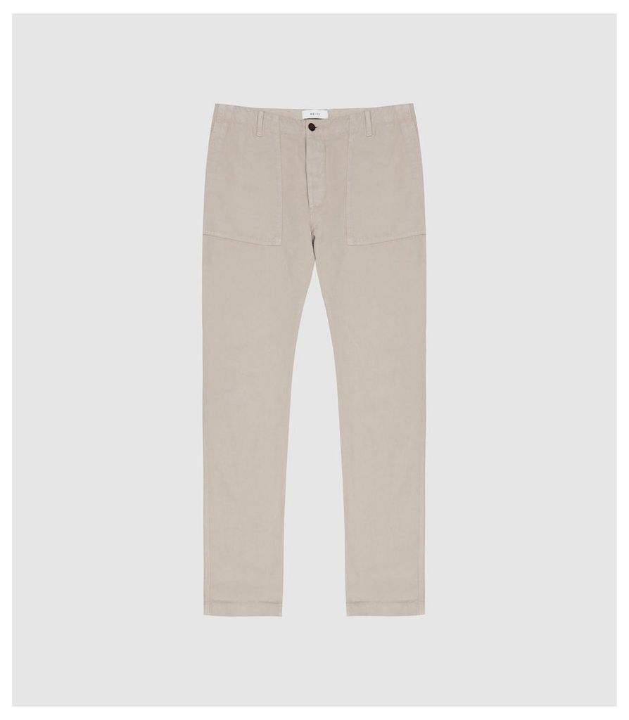 Reiss Mongolia - Cotton Linen Cargo Trousers in Stone, Mens, Size 38