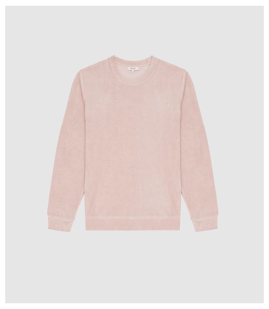Reiss Sonnie - Velour Sweatshirt in Soft Pink, Mens, Size XXL