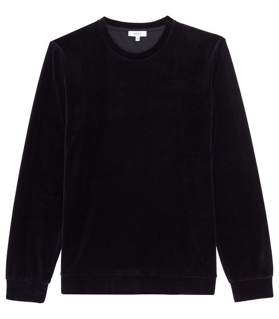 Reiss Walsh - Velour Sweatshirt in Black, Mens, Size XXL