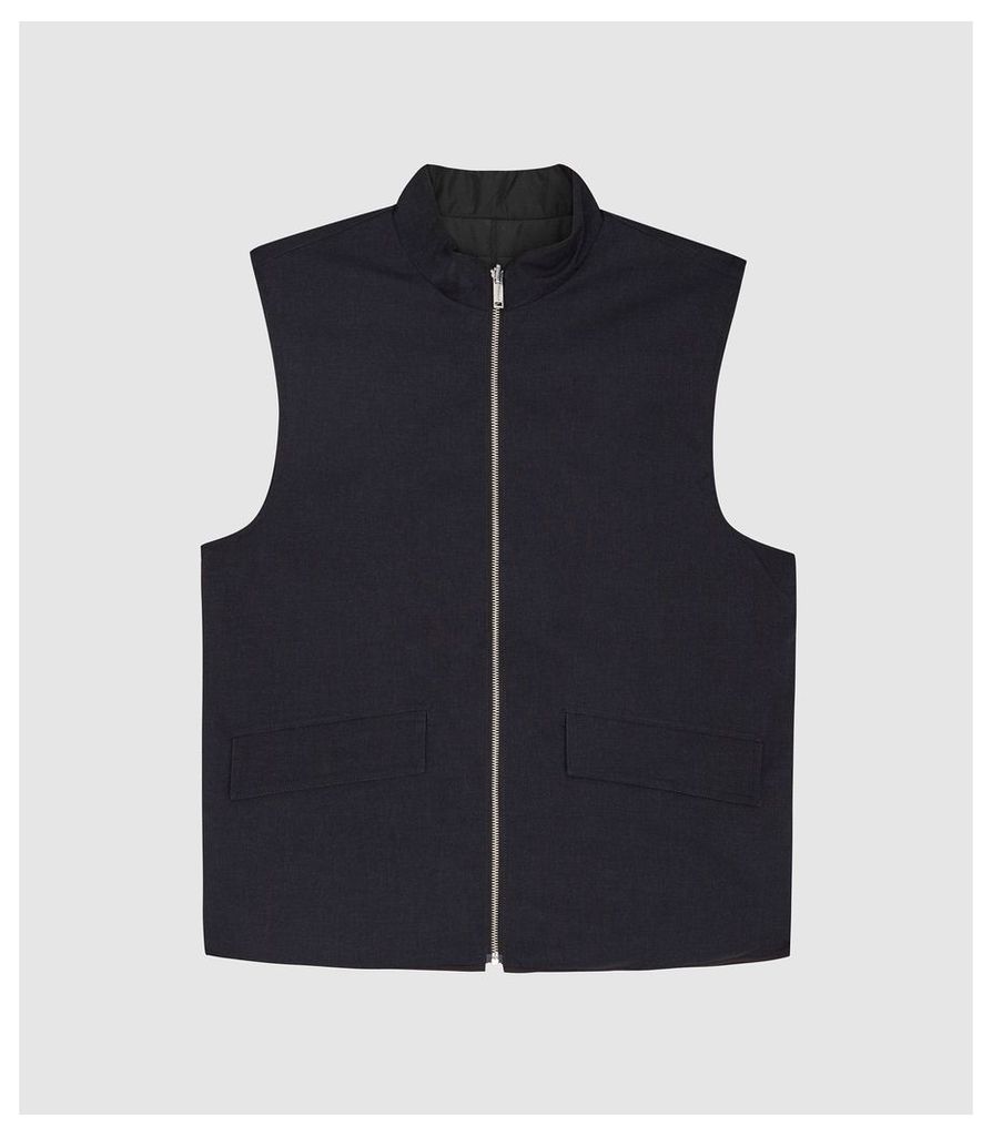 Reiss Voyage - Reversible Quilted Gilet in Black/Navy, Mens, Size XXL