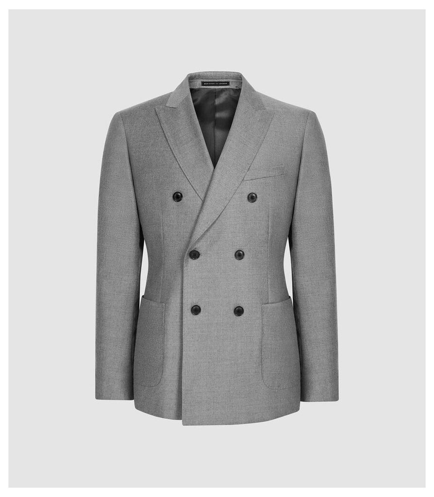 Reiss Woking - Wool Double Breasted Blazer in Soft Grey, Mens, Size 46