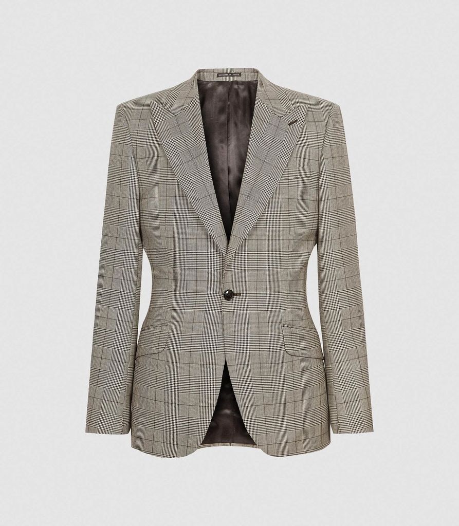 Buster - Wool Checked Slim Fit Blazer in Grey, Mens, Size 36
