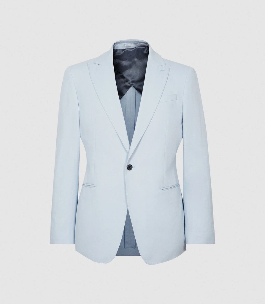Orient - Cotton Linen Blend Slim Fit Blazer in Light Blue, Mens, Size 36