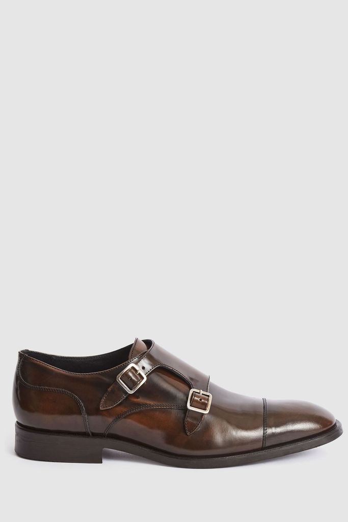Brown Rivington High Shine Leather Monk Strap Shoes