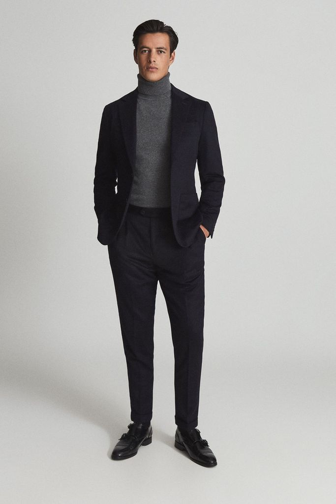 Navy Langham Tapered Cashmere Trousers