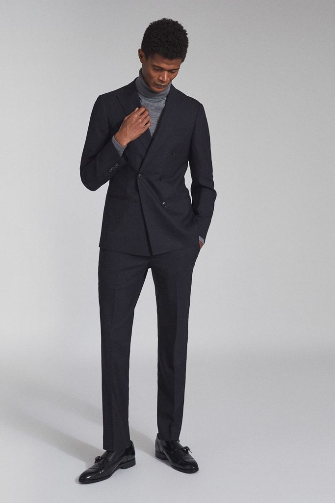 Navy Hop Slim Fit Sack Tailored Trousers