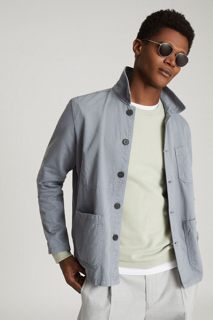 Soft Blue Conley Casual Worker Jacket