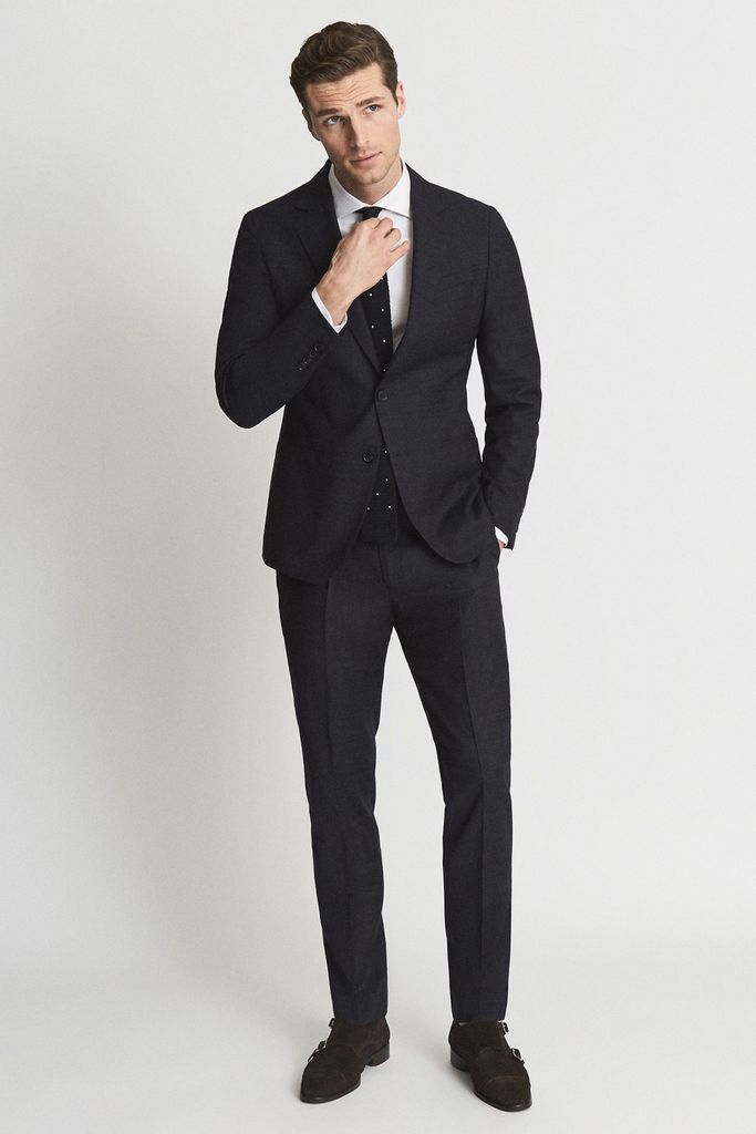 Navy Tunn Textured Slim Fit Formal Trousers