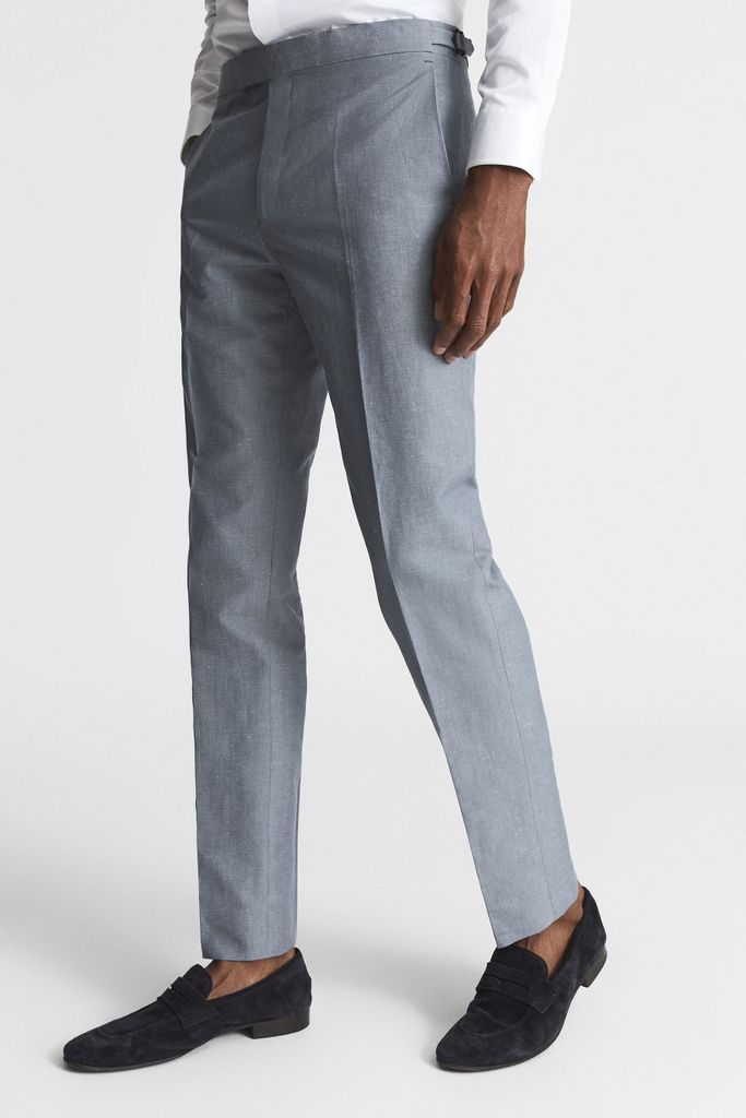 Airforce Blue Tone Slim Fit Formal Linen Trousers