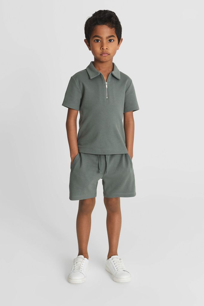 Sage Norton Textured Drawstring Jersey Shorts