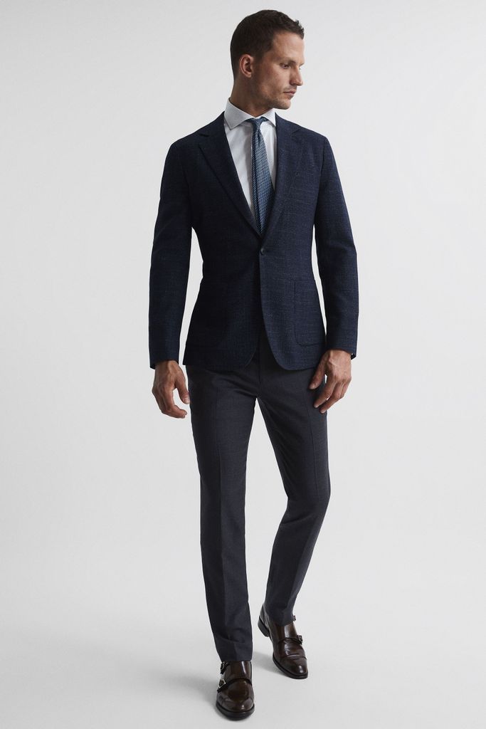 Navy Dunn Textured Slim Fit Trousers