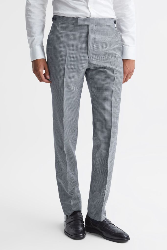 Navy/White Grange Wool Slim Fit  Micro Puppytooth Formal Trousers