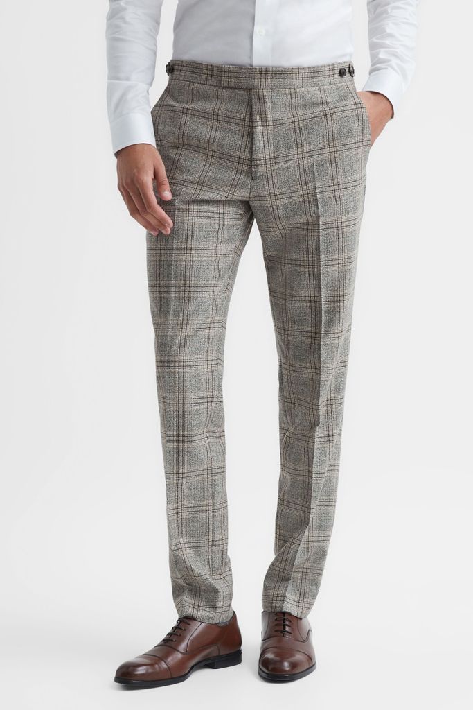 Oatmeal Rowhill Wool-Blend Checked Trousers