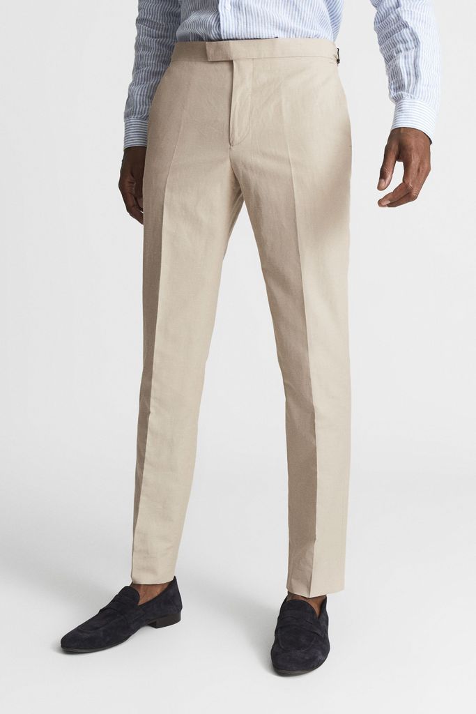 Stone Tone Slim Fit Formal Linen Trousers