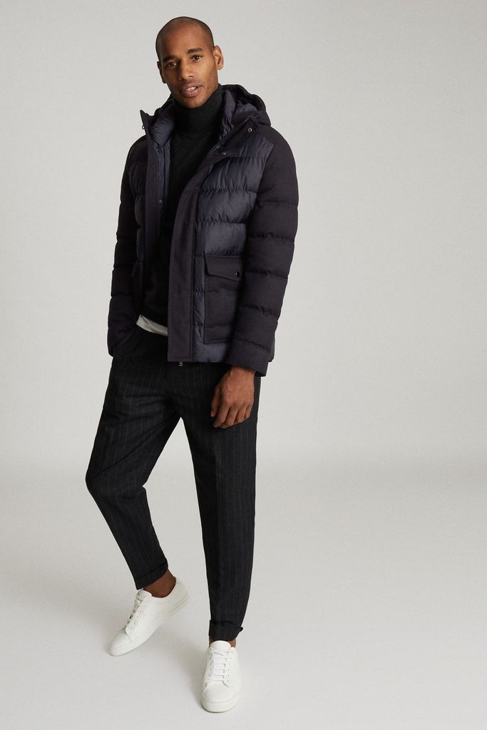 Navy Graydon Hooded Quilted Jacket