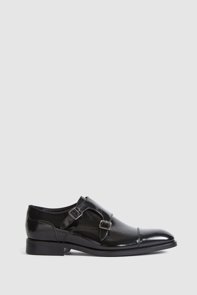 Black Rivington High Shine Leather Monk Strap Shoes