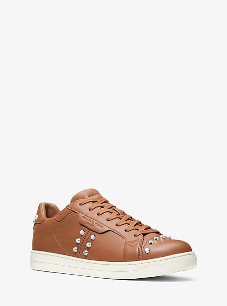 MK Keating Studded Leather Trainers - Luggage Brown - Michael Kors