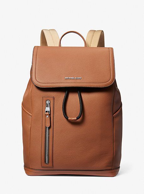 MK Hudson Pebbled Leather Utility Backpack - Brown - Michael Kors