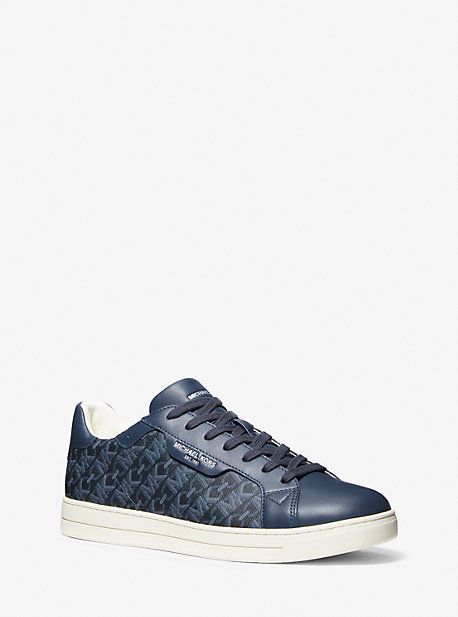 MK Keating Empire Signature Logo and Leather Trainers - Blue - Michael Kors