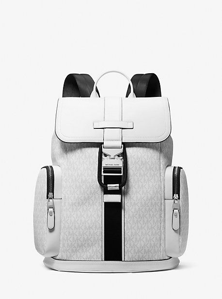 MK Hudson Signature Logo and Leather Cargo Backpack - White - Michael Kors