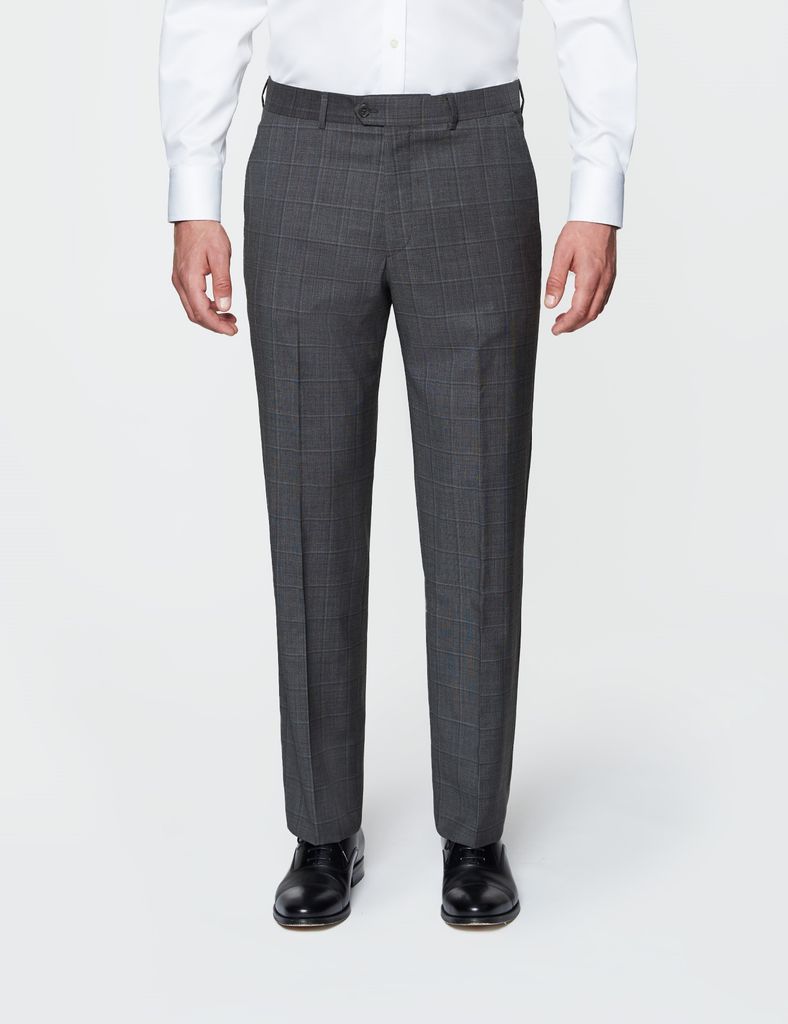 Men's Tonal Check Tailored Fit Italian Suit Trousers in Dark Grey | Size 32 | 1913 Collection | Wool