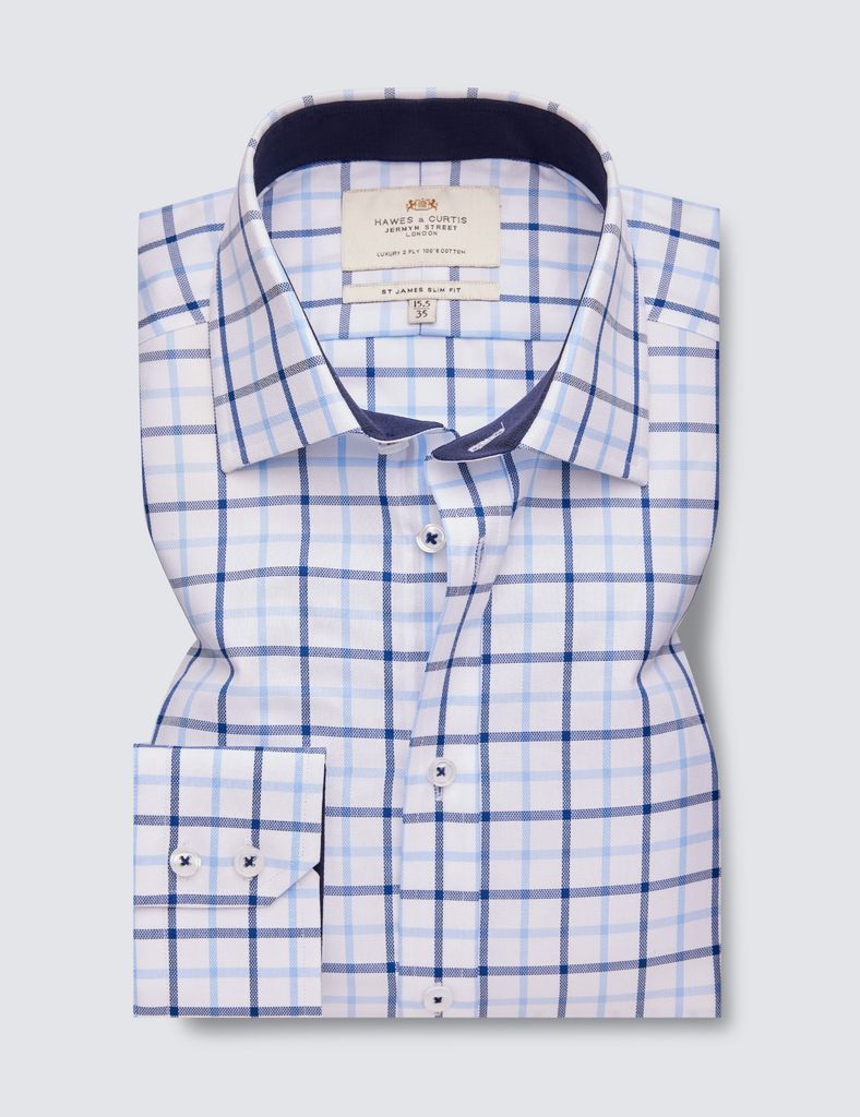 Navy & Blue Multi Check Slim Fit Shirt - Single Cuff