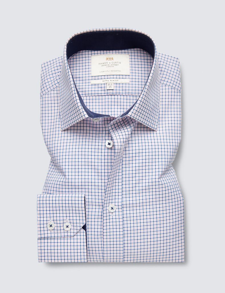 Pink & Navy Multi Check Extra Slim Fit Shirt With Contrast Detail - Single Cuffs