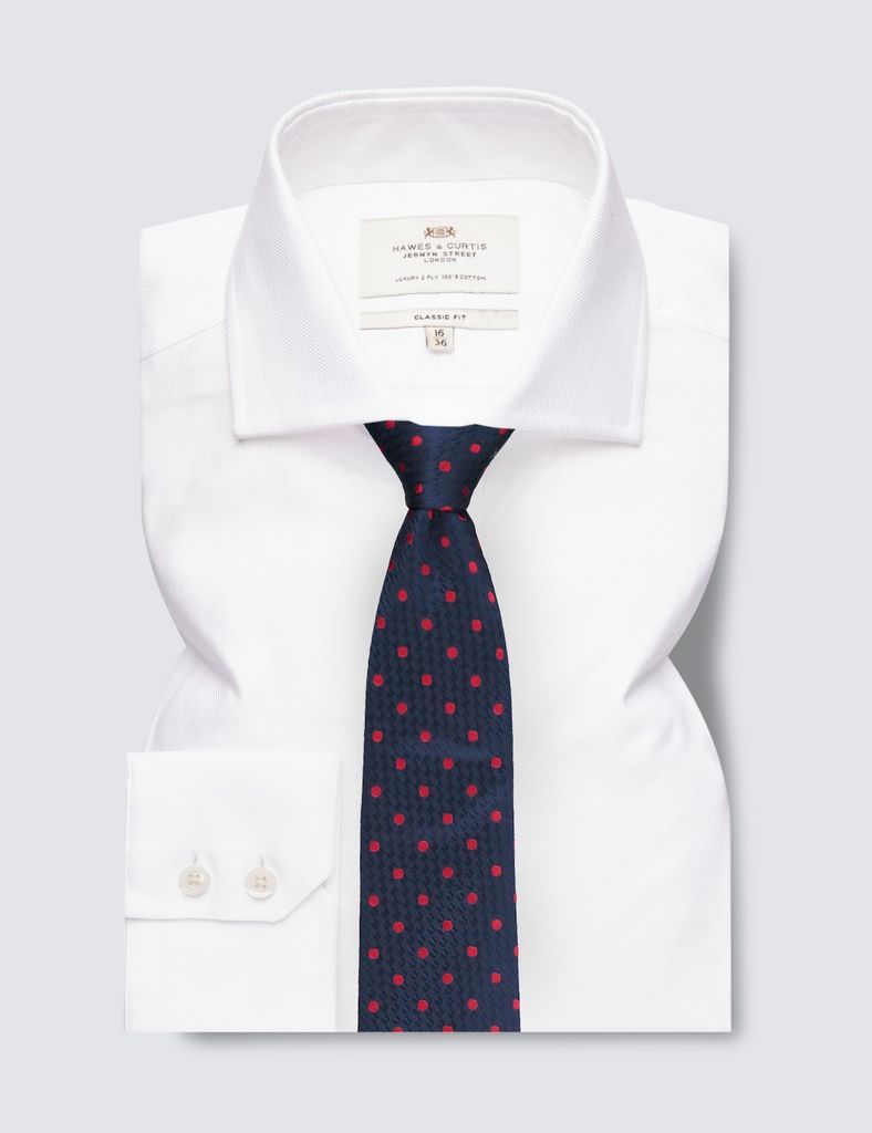 White Herringbone Classic Shirt - Windsor Collar
