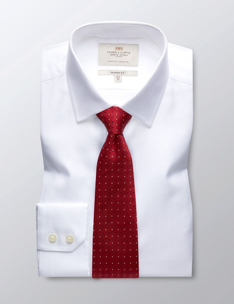 White Herringbone Classic Shirt - Semi-Cutaway Collar