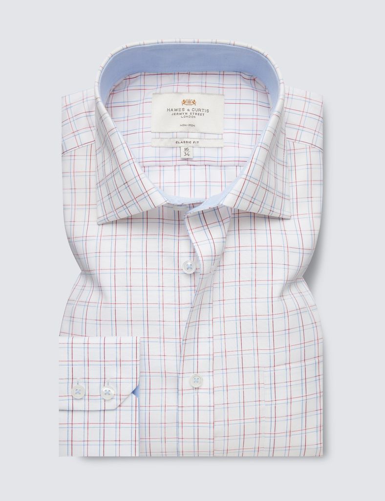 Non-Iron Red & Blue Check Classic Shirt & Breast Pocket