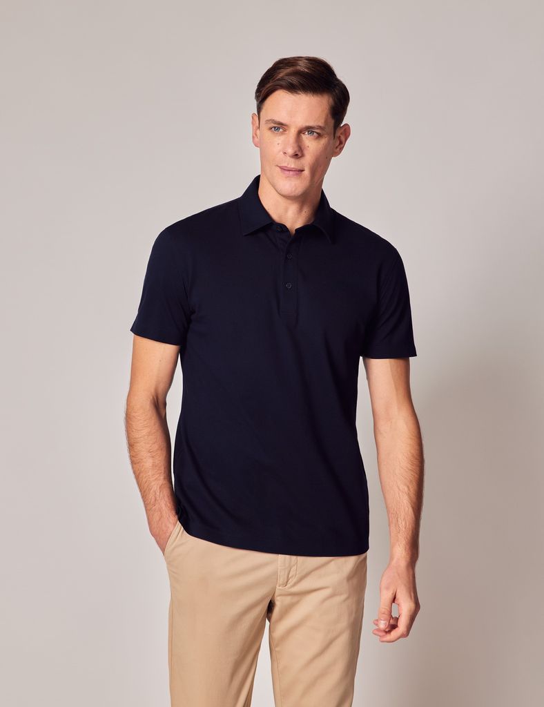 Black Mercerised Pique Polo Shirt - Short Sleeve