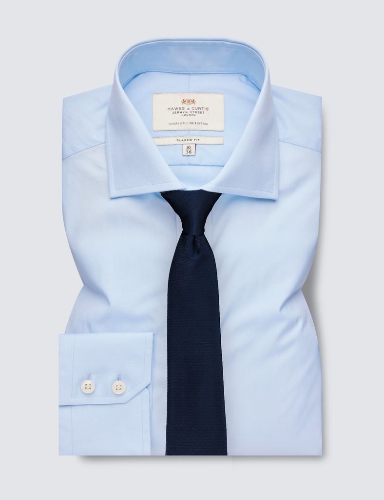 Blue Poplin Classic Fit Shirt - Windsor Collar
