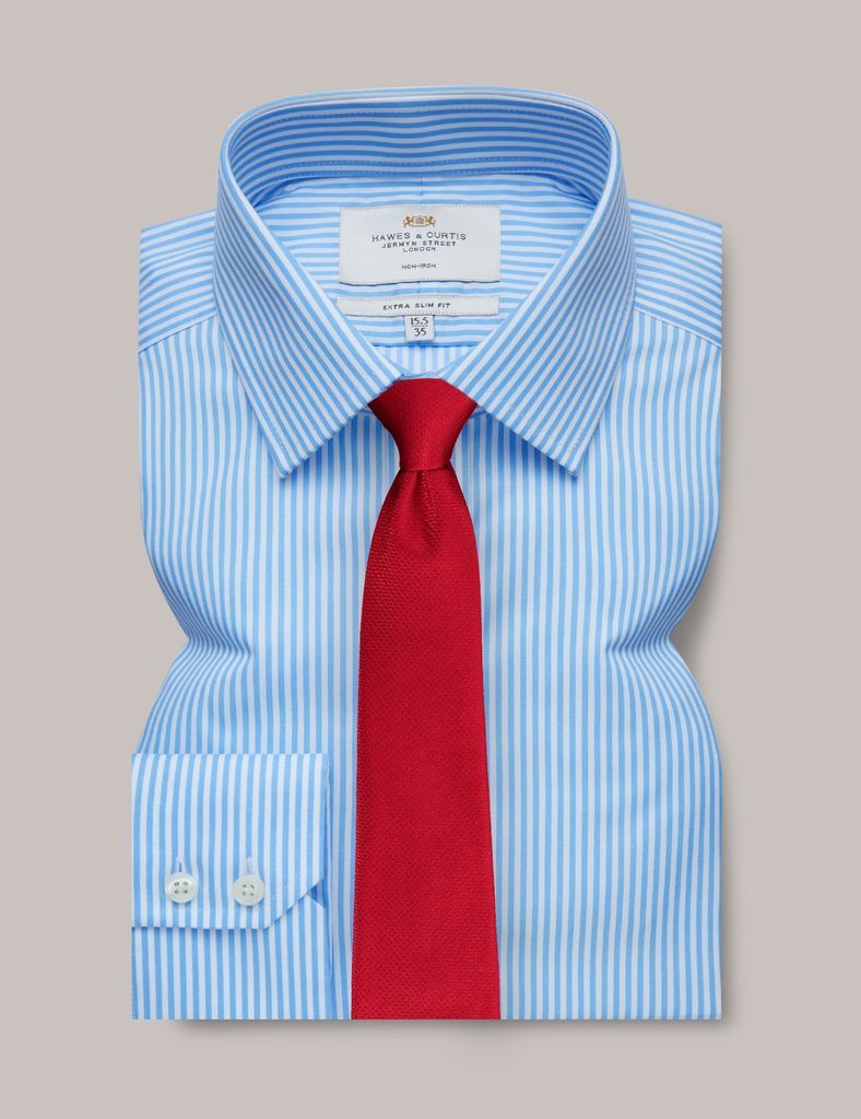 Non-Iron Blue & White Bengal Stripe Extra Slim Shirt