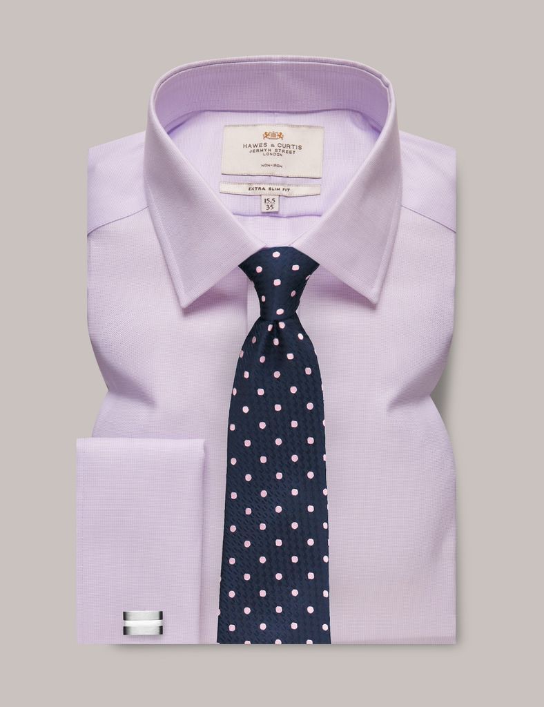Non Iron Lilac & White Fabric Interest Extra Slim Fit Shirt - Double Cuffs