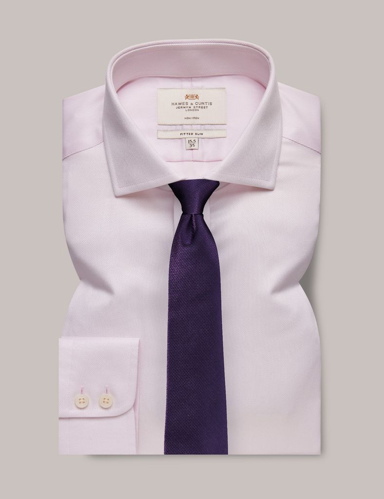 Non-Iron Pink Pique Fitted Slim Shirt - Windsor Collar