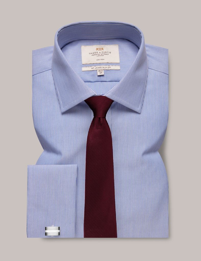 Non-Iron Blue & White Stripe Slim Shirt