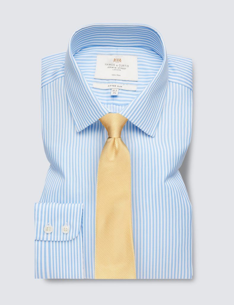 Non-Iron Blue & White Bengal Stripe Fitted Slim Shirt