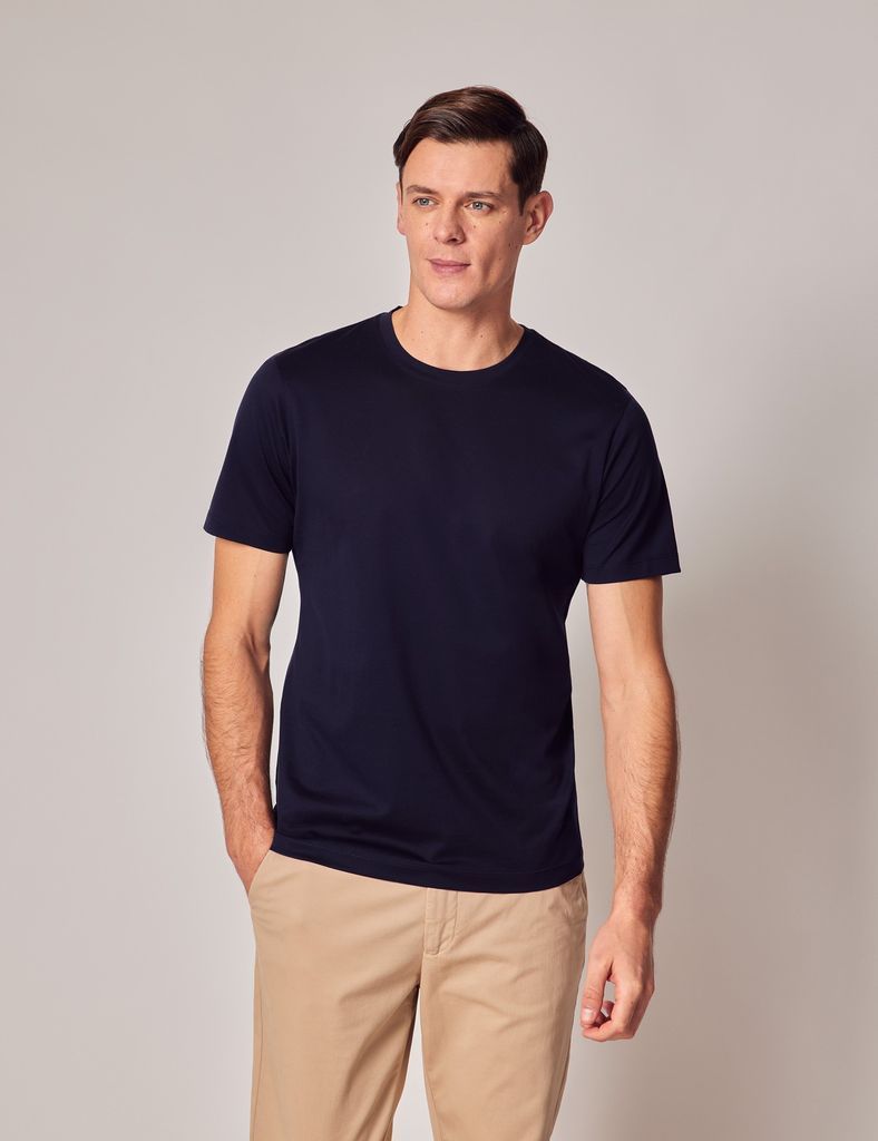 Navy Mercerised Cotton T-shirt
