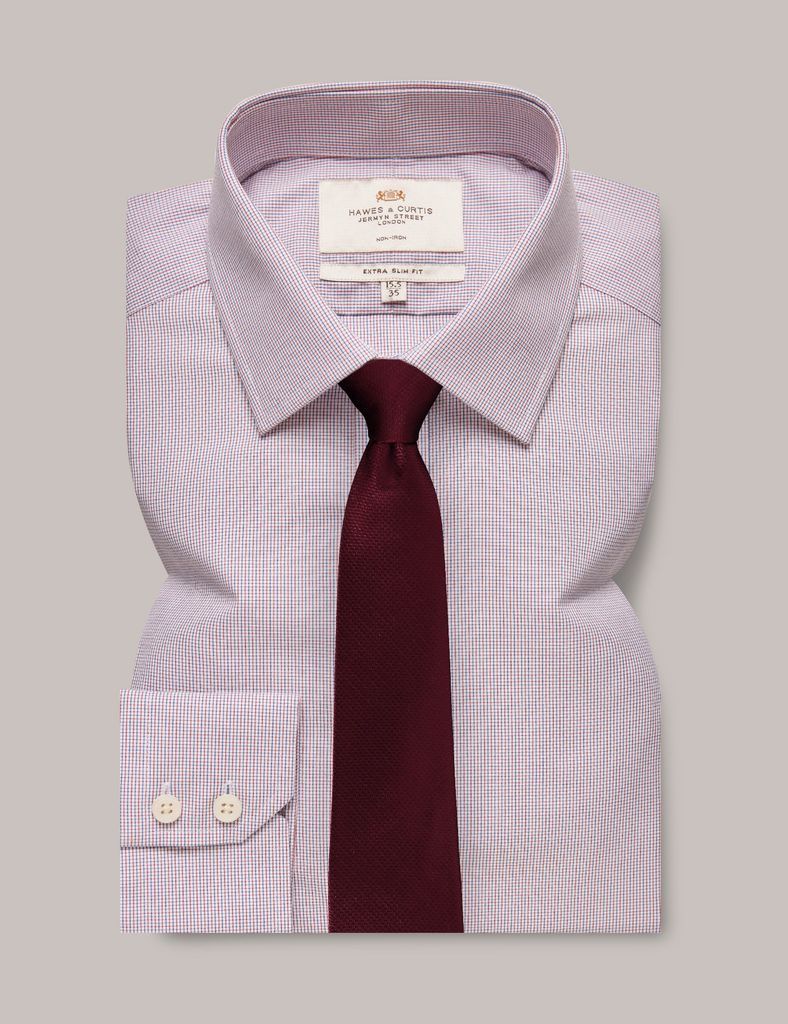 Non-Iron Red & Navy Small Check Extra Slim Shirt