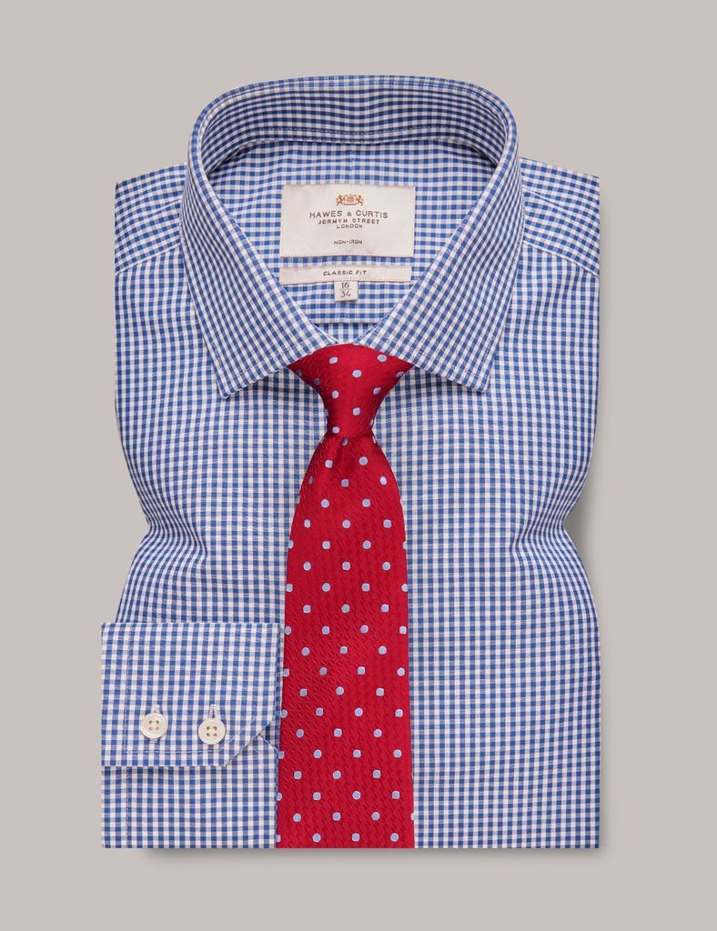 Non-Iron Navy & White Gingham Check Classic Fit Shirt
