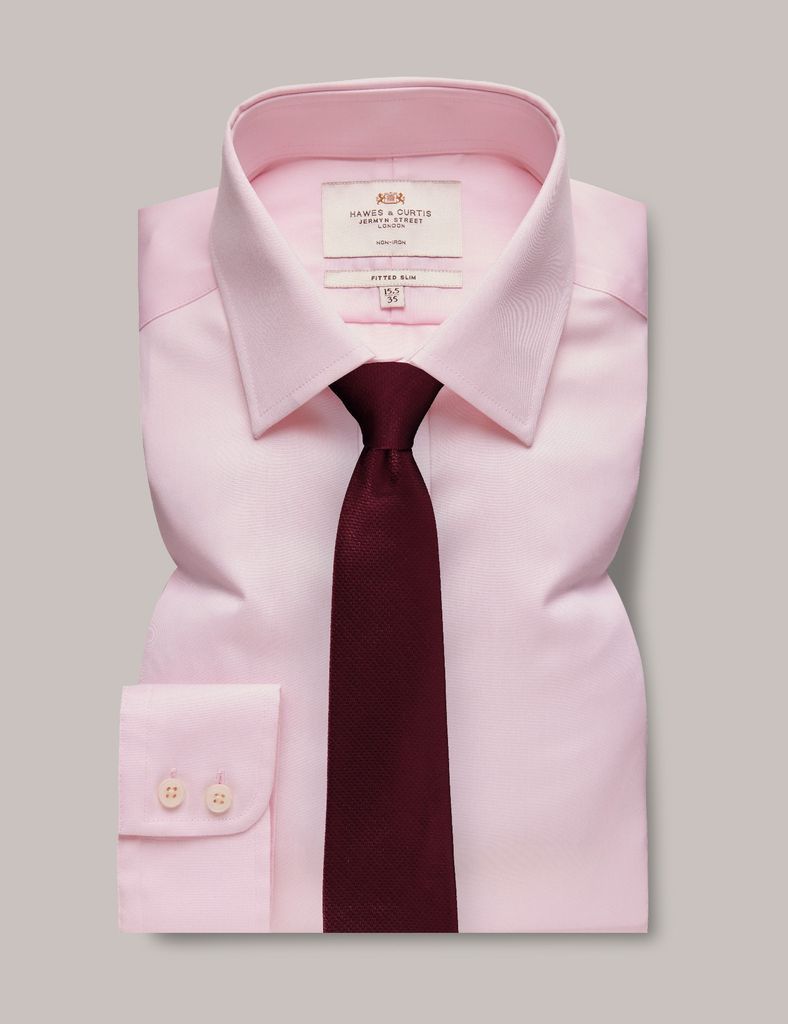 Non-Iron Pink Twill Fitted Slim Shirt