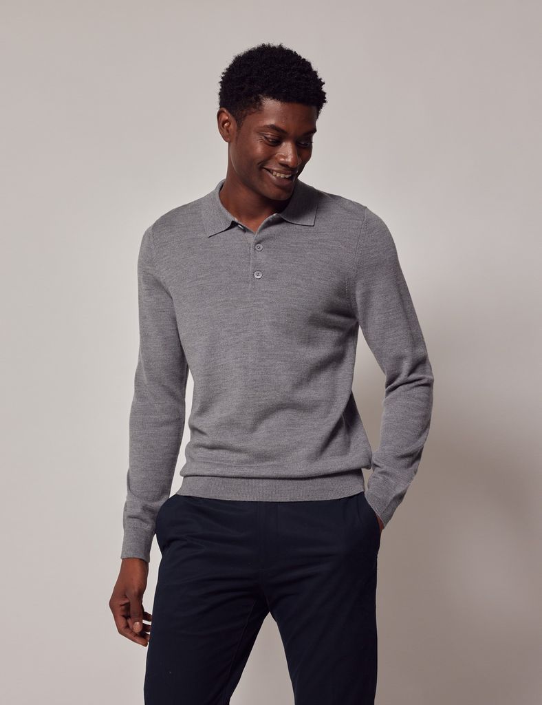 Grey Polo Neck Merino Wool Jumper