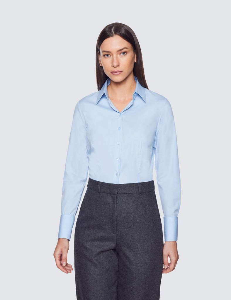 Ice Blue Cotton Stretch Fitted Shirt