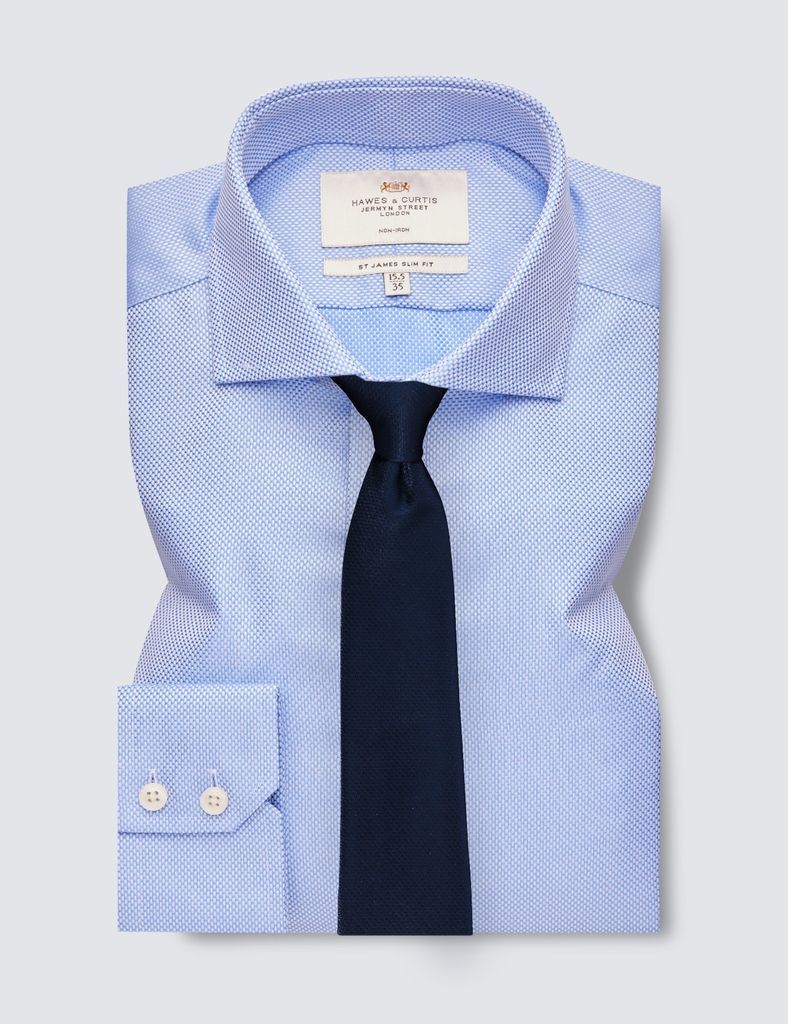 Non-Iron Blue Dobby Slim Shirt - Windsor Collar