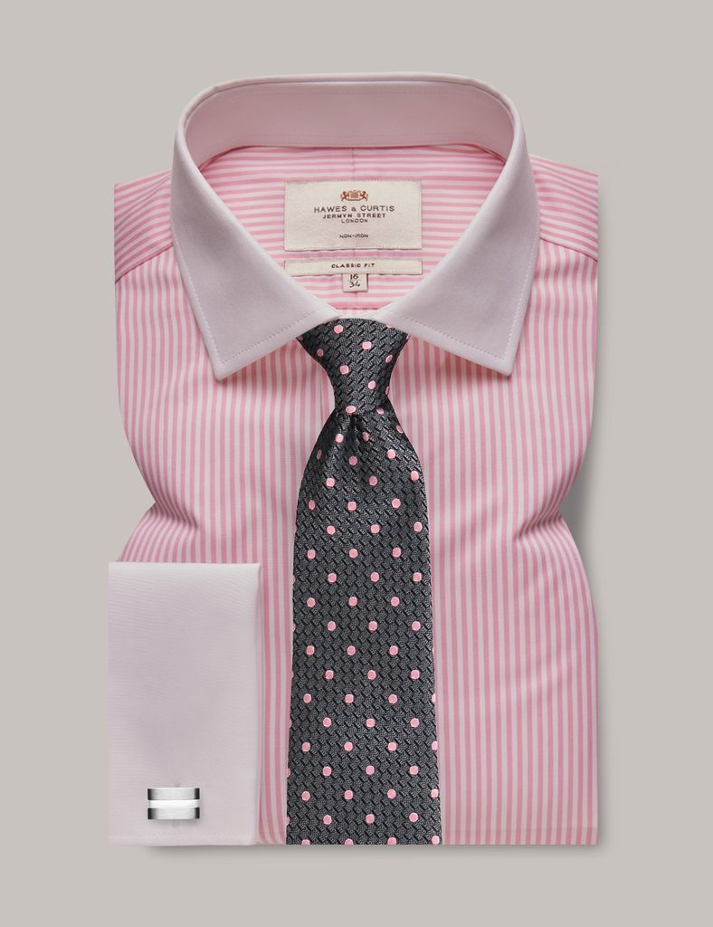 Non-Iron Pink & White Bengal Stripe Classic Shirt - Double Cuff