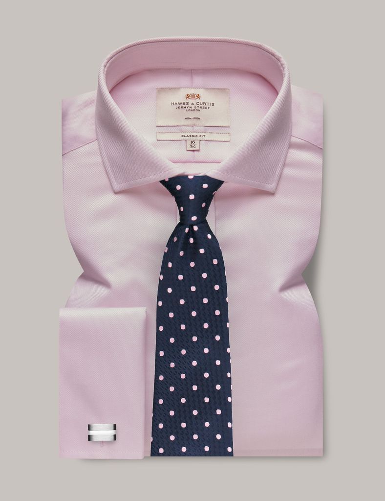 Non-Iron Pink Pique Classic Shirt - Windsor Collar - Double Cuff