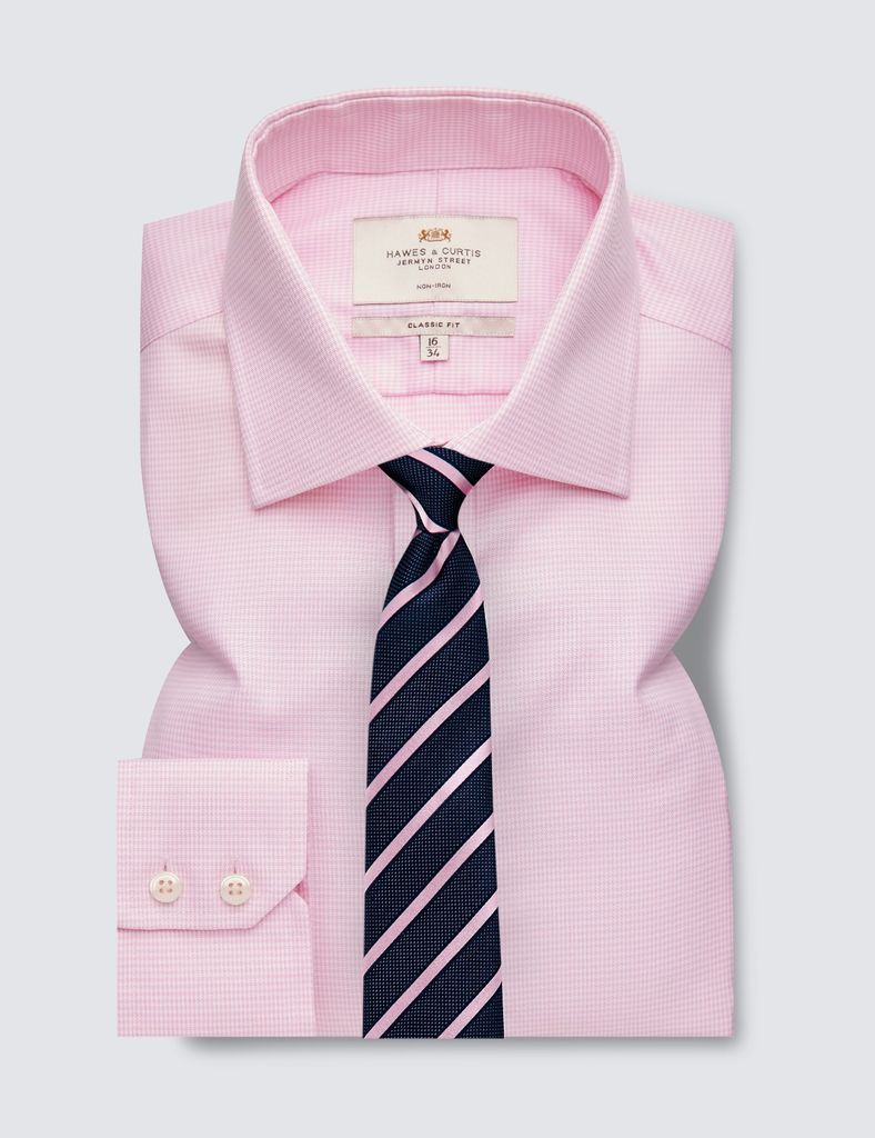 Non-Iron Pink & White Dogtooth Classic Shirt